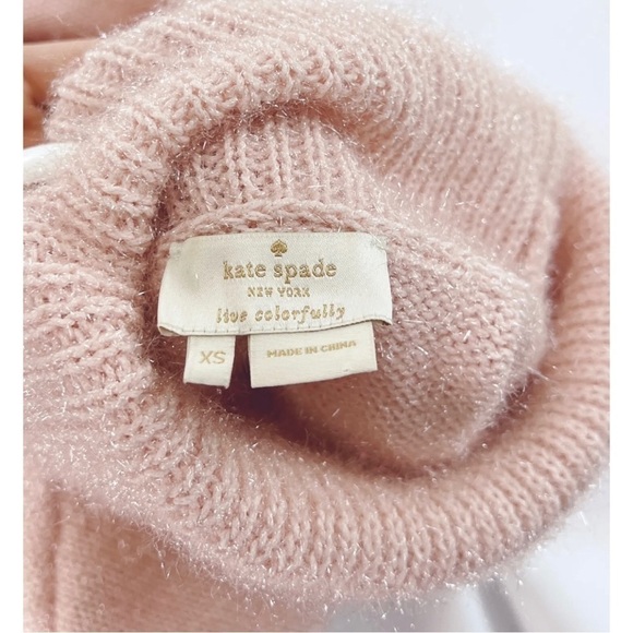 $298 Kate Spade Sz XS Blush Pink Fuzzy Iridescent Shimmer Turtleneck Sweater - Picture 7 of 9